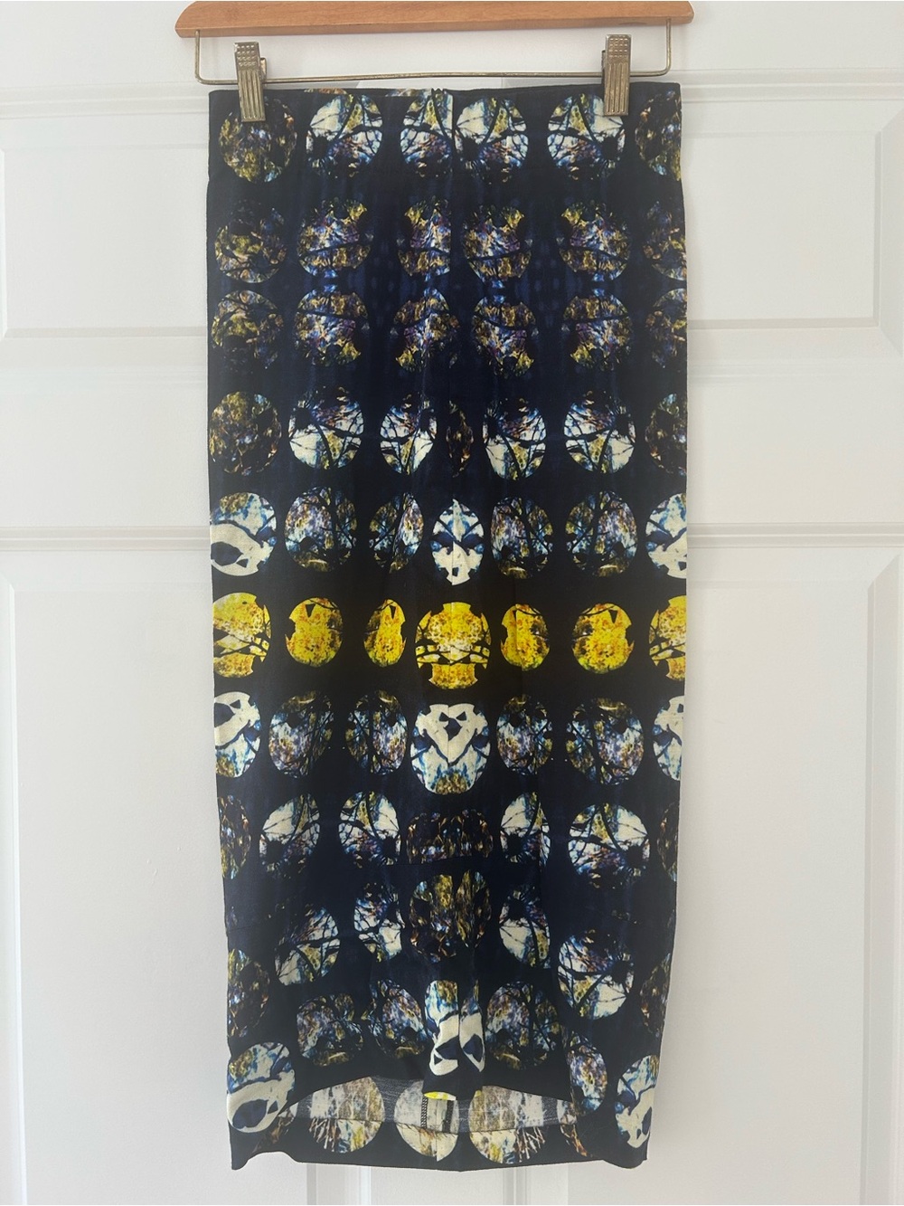 NWOT Zero + Maria Cornejo Black Printed Pencil Skirt with Yellow Accents